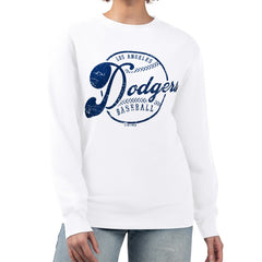 MLB Los Angeles Dodgers G-III 4Her by Carl Banks Women's Distressed Baseball Team Fleece Pullover Sweatshirt