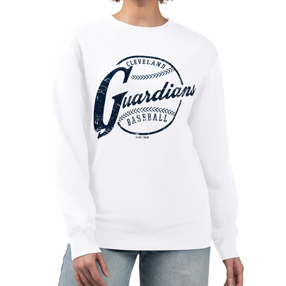 MLB Cleveland Guardians G-III 4Her by Carl Banks Women's Distressed Baseball Team Fleece Pullover Sweatshirt