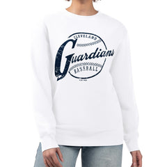 MLB Cleveland Guardians G-III 4Her by Carl Banks Women's Distressed Baseball Team Fleece Pullover Sweatshirt