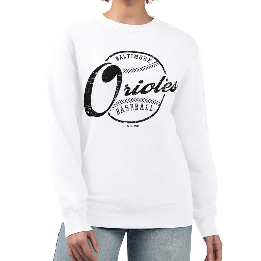 MLB Baltimore Orioles G-III 4Her by Carl Banks Women's Distressed Baseball Team Fleece Pullover Sweatshirt
