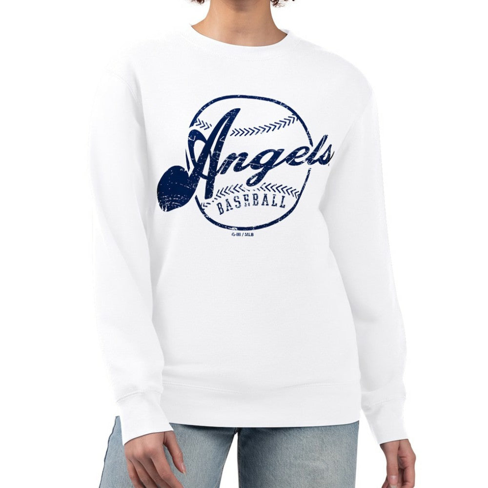 MLB Los Angeles Angels G-III 4Her by Carl Banks Women's Distressed Baseball Team Fleece Pullover Sweatshirt