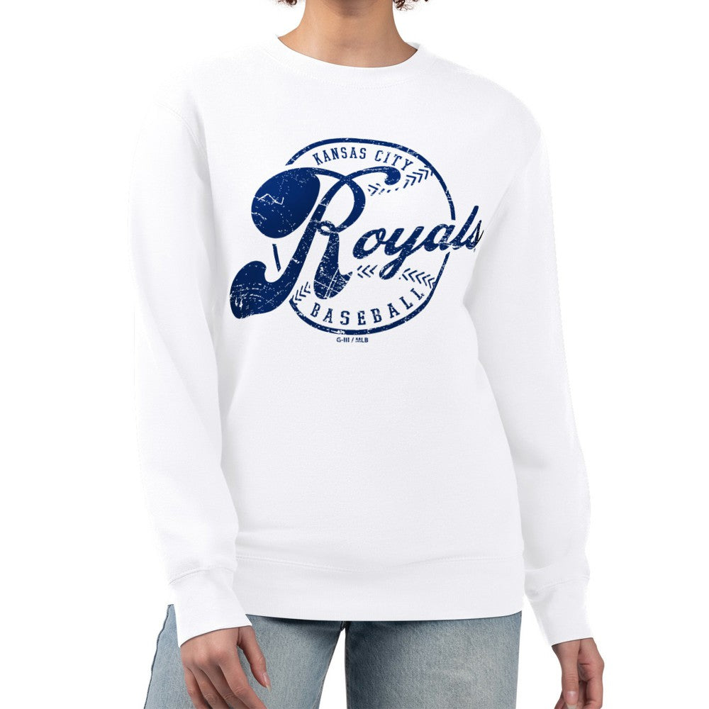 MLB Kansas City Royals G-III 4Her by Carl Banks Women's Distressed Baseball Team Fleece Pullover Sweatshirt