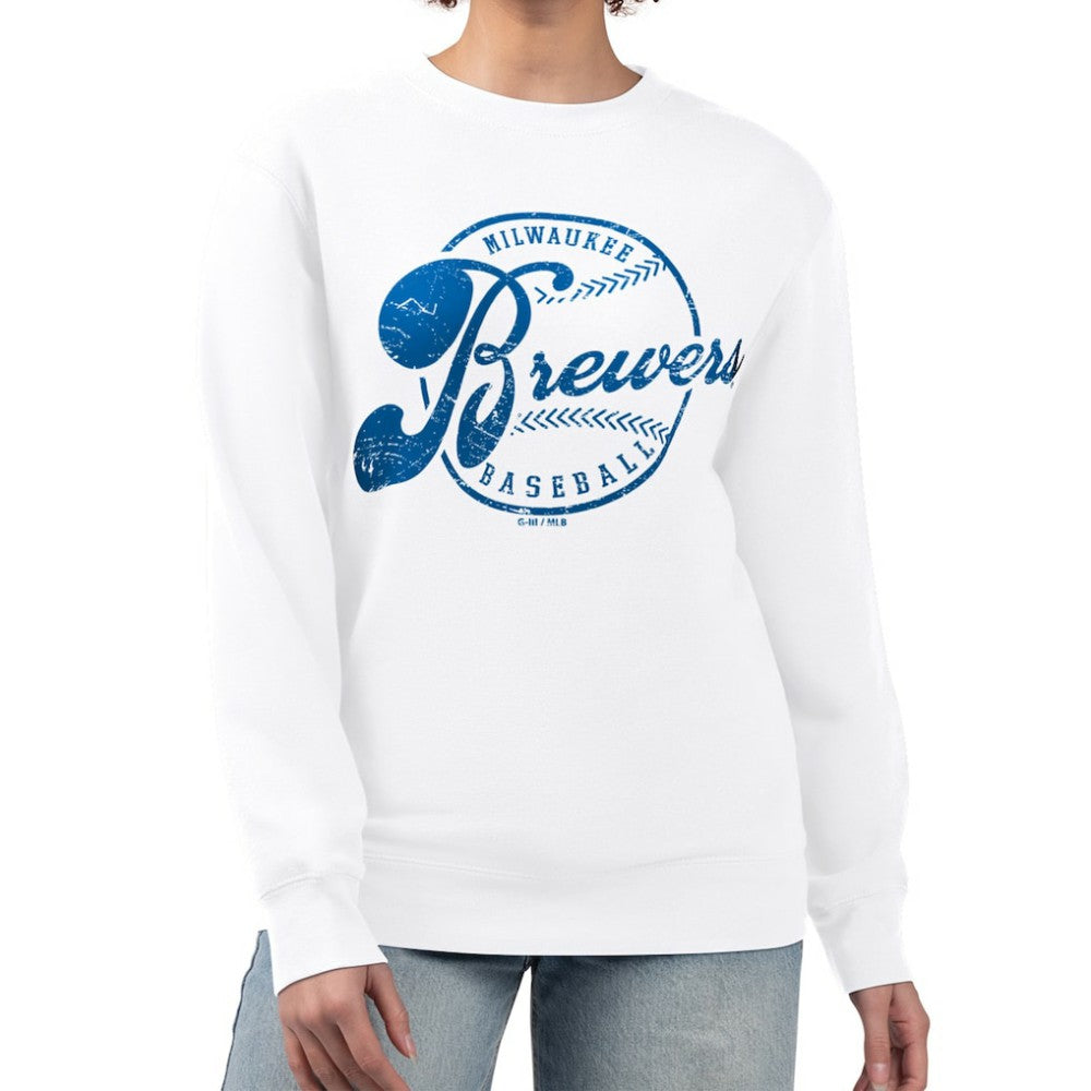 MLB Milwaukee Brewers G-III 4Her by Carl Banks Women's Distressed Baseball Team Fleece Pullover Sweatshirt