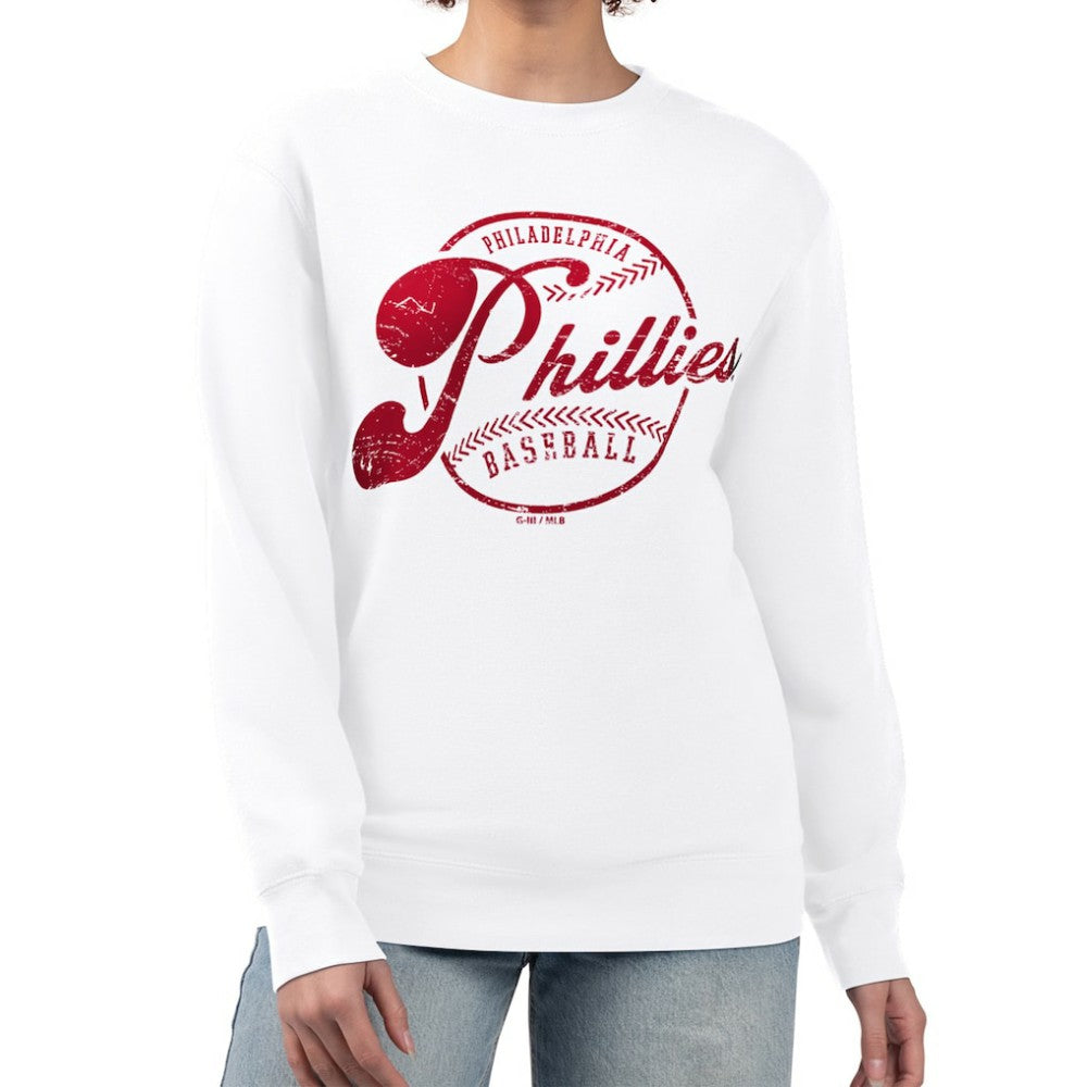 MLB Philadelphia Phillies G-III 4Her by Carl Banks Women's Distressed Baseball Team Fleece Pullover Sweatshirt