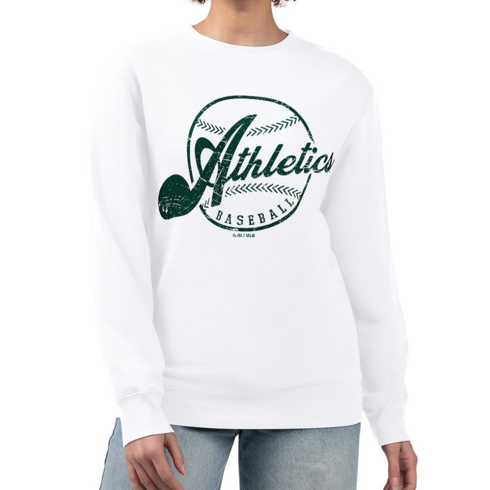 MLB Athletics G-III 4Her by Carl Banks Women's Distressed Baseball Team Fleece Pullover Sweatshirt