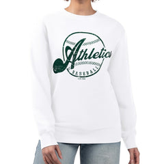 MLB Athletics G-III 4Her by Carl Banks Women's Distressed Baseball Team Fleece Pullover Sweatshirt