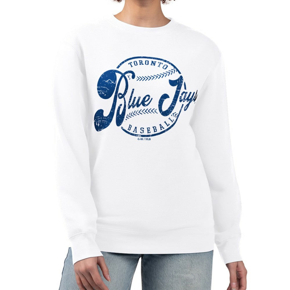 MLB Toronto Blue Jays G-III 4Her by Carl Banks Women's Distressed Baseball Team Fleece Pullover Sweatshirt