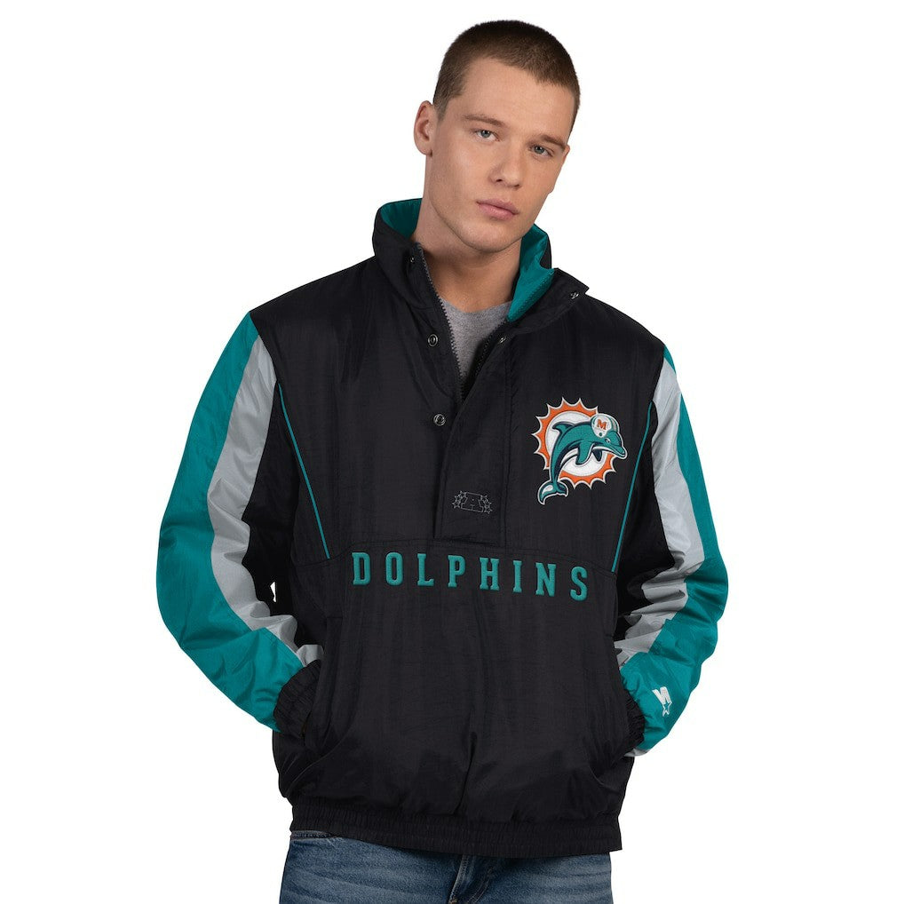 Starter Thursday Night Gridiron Vintage Logo Half-Zip Jacket - Miami Dolphins