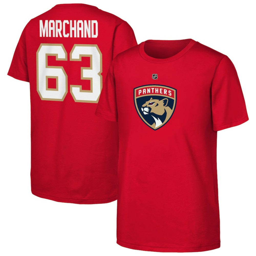 NHL Red Brad Marchand Florida Panthers Youth Player Name & Number T-Shirt