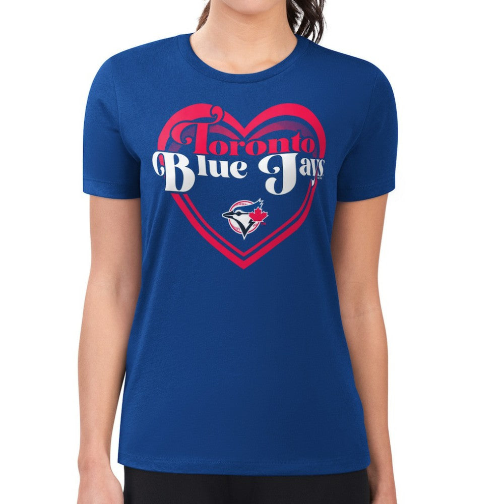 MLB Toronto Blue Jays G-III 4Her by Carl Banks Women's Super-Slim Fit Lightweight Double Heart T-Shirt