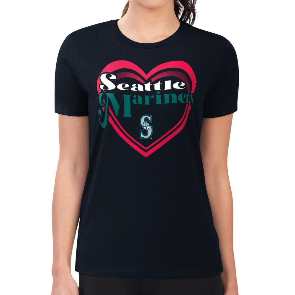 MLB Seattle Mariners G-III 4Her by Carl Banks Women's Super-Slim Fit Lightweight Double Heart T-Shirt