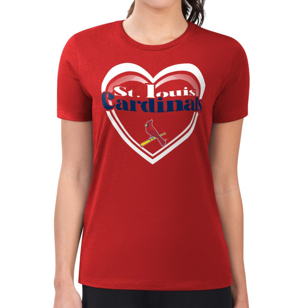 MLB St. Louis Cardinals G-III 4Her by Carl Banks Women's Super-Slim Fit Lightweight Double Heart T-Shirt