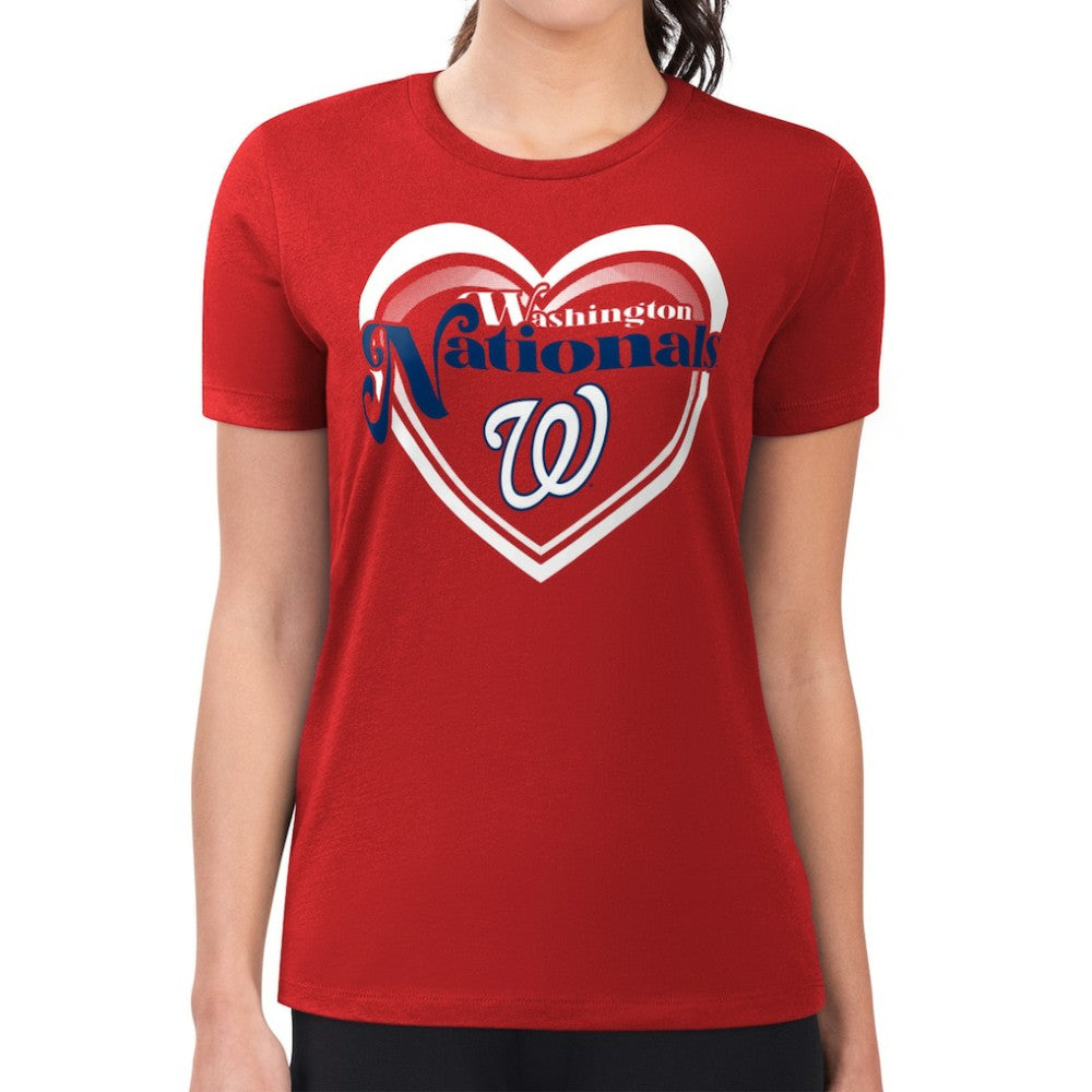 MLB Washington Nationals G-III 4Her by Carl Banks Women's Super-Slim Fit Lightweight Double Heart T-Shirt