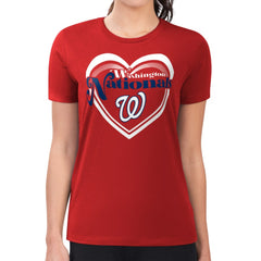 MLB Washington Nationals G-III 4Her by Carl Banks Women's Super-Slim Fit Lightweight Double Heart T-Shirt