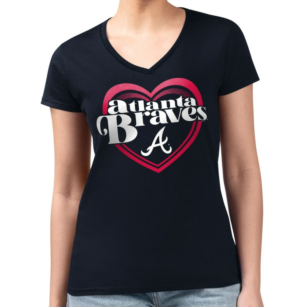 MLB Atlanta Braves G-III 4Her by Carl Banks Women's Super-Slim Fit Lightweight Double Heart V-Neck T-Shirt