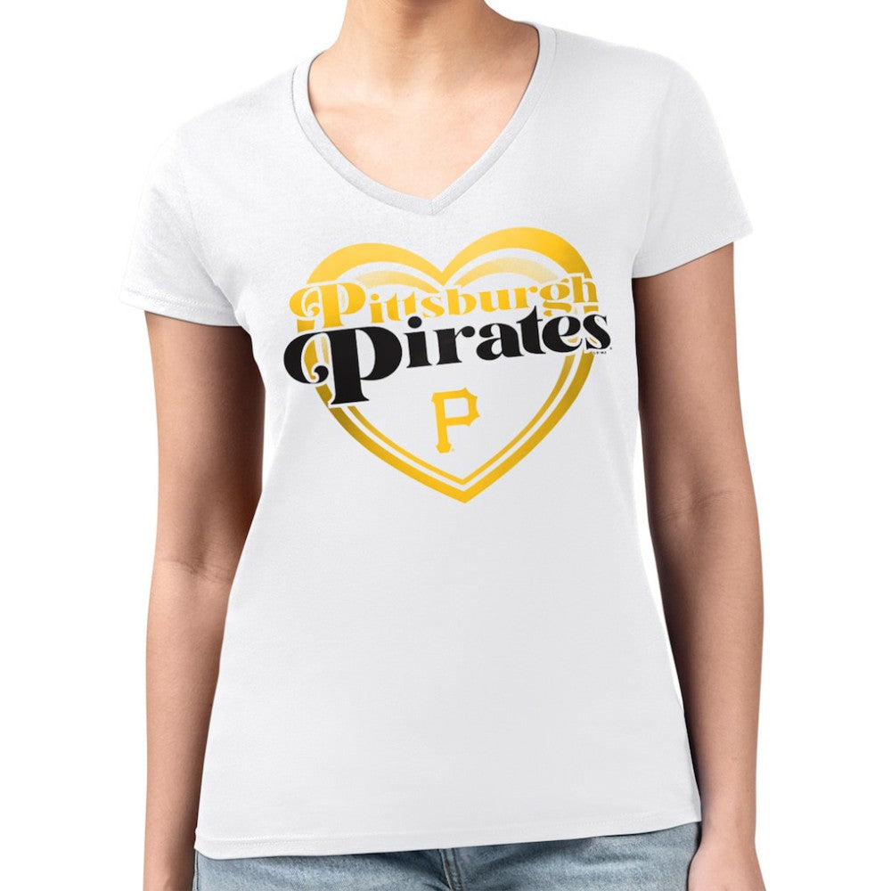 MLB Pittsburgh Pirates G-III 4Her by Carl Banks Women's Super-Slim Fit Lightweight Double Heart V-Neck T-Shirt