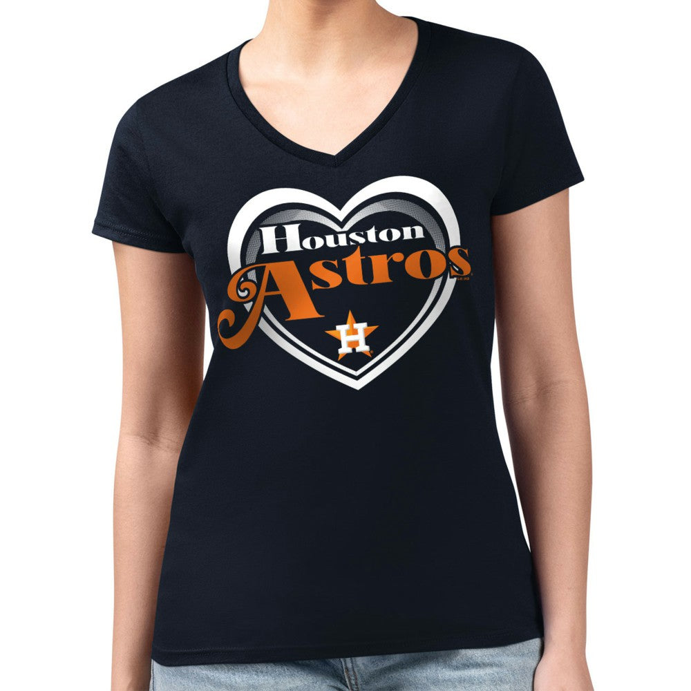 MLB Houston Astros G-III 4Her by Carl Banks Women's Super-Slim Fit Lightweight Double Heart V-Neck T-Shirt