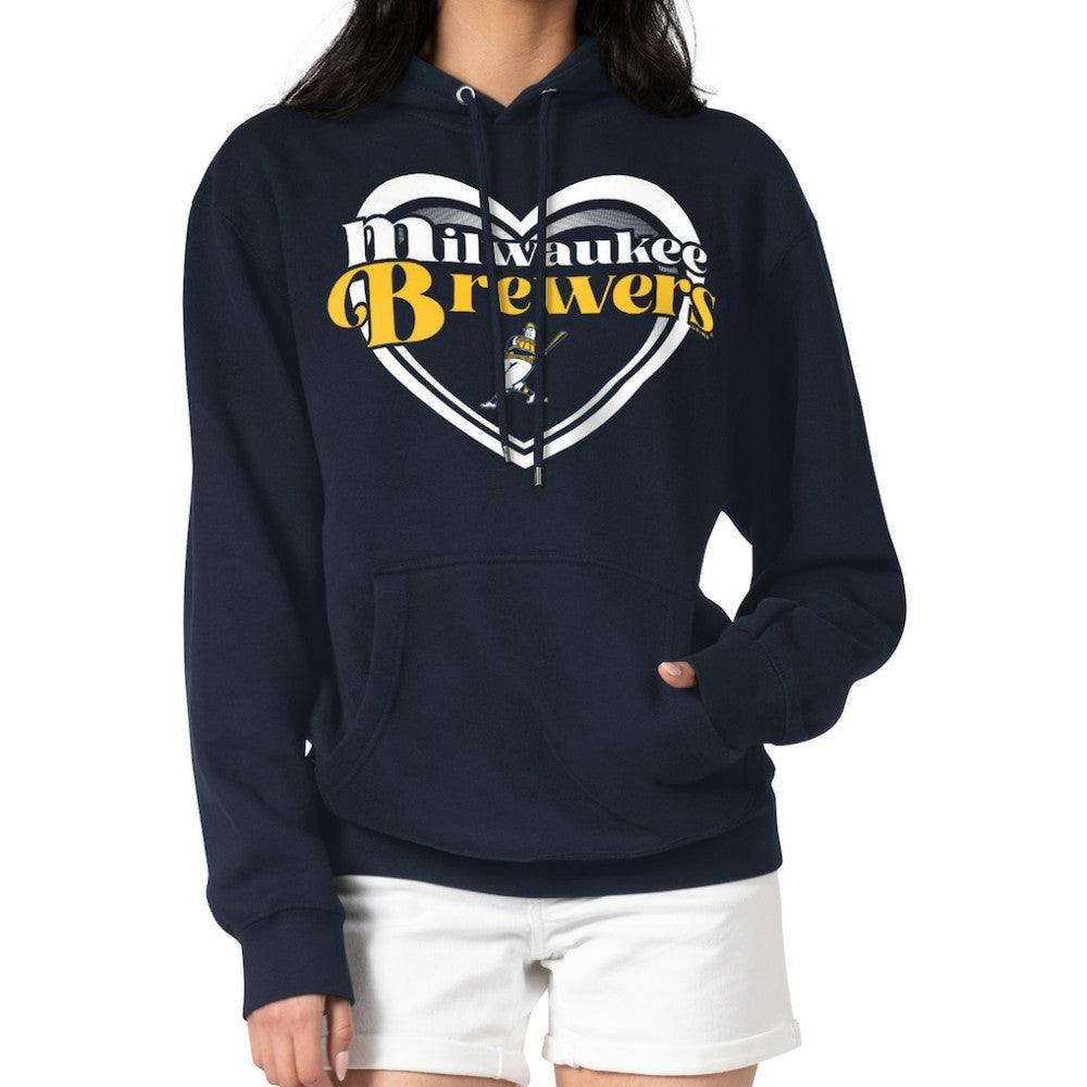 MLB Milwaukee Brewers G-III 4Her by Carl Banks Women's Double Heart Fleece Pullover Hoodie
