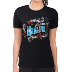 MLB Miami Marlins G-III 4Her by Carl Banks Women's Super-Slim Fit Lightweight Retro Roses T-Shirt