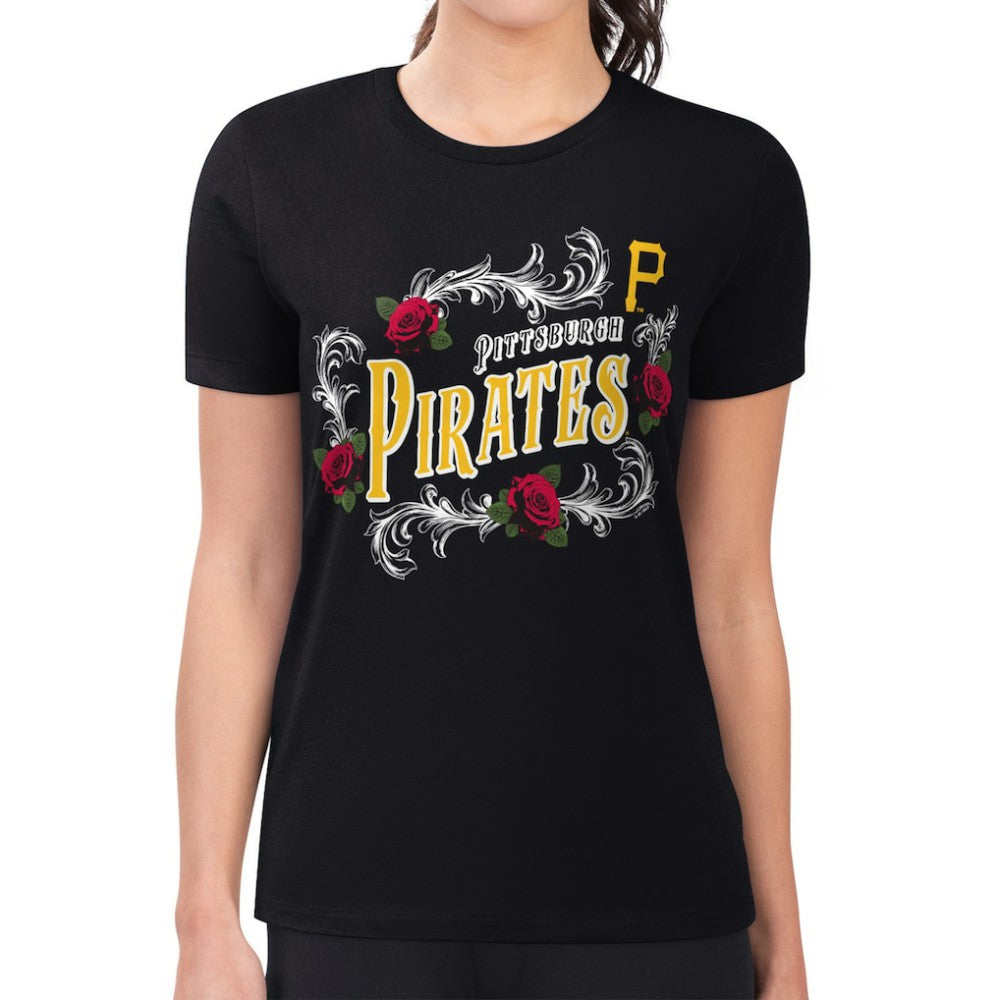 MLB Pittsburgh Pirates G-III 4Her by Carl Banks Women's Super-Slim Fit Lightweight Retro Roses T-Shirt
