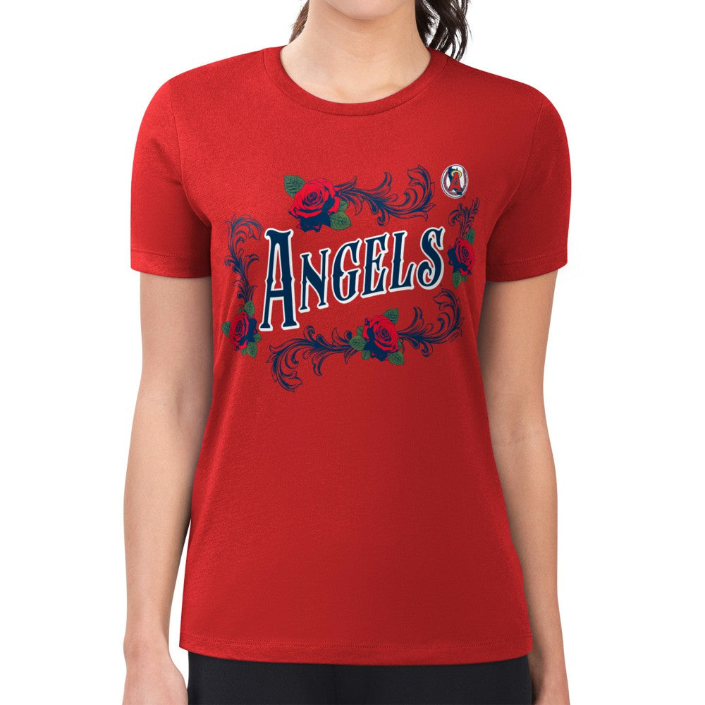 MLB Los Angeles Angels G-III 4Her by Carl Banks Women's Super-Slim Fit Lightweight Retro Roses T-Shirt