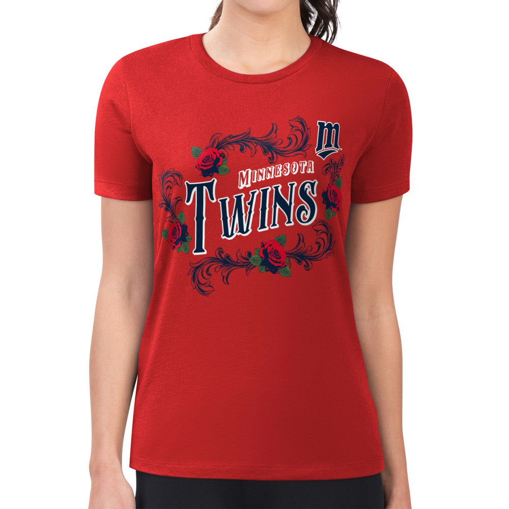 MLB Minnesota Twins G-III 4Her by Carl Banks Women's Super-Slim Fit Lightweight Retro Roses T-Shirt