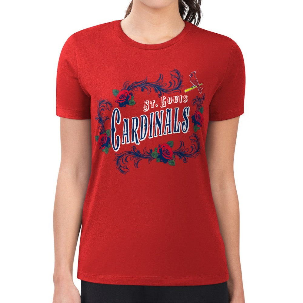 MLB St. Louis Cardinals G-III 4Her by Carl Banks Women's Super-Slim Fit Lightweight Retro Roses T-Shirt