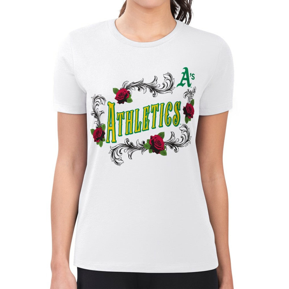 MLB Athletics G-III 4Her by Carl Banks Women's Super-Slim Fit Lightweight Retro Roses T-Shirt