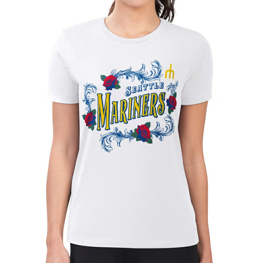 MLB Seattle Mariners G-III 4Her by Carl Banks Women's Super-Slim Fit Lightweight Retro Roses T-Shirt