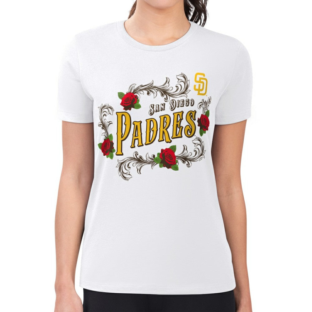 MLB San Diego Padres G-III 4Her by Carl Banks Women's Super-Slim Fit Lightweight Retro Roses T-Shirt