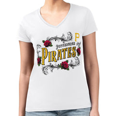 MLB Pittsburgh Pirates G-III 4Her by Carl Banks Women's Super-Slim Fit Lightweight Retro Roses V-Neck T-Shirt