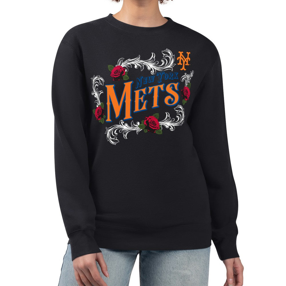 MLB New York Mets G-III 4Her by Carl Banks Women's Retro Roses Fleece Pullover Sweatshirt