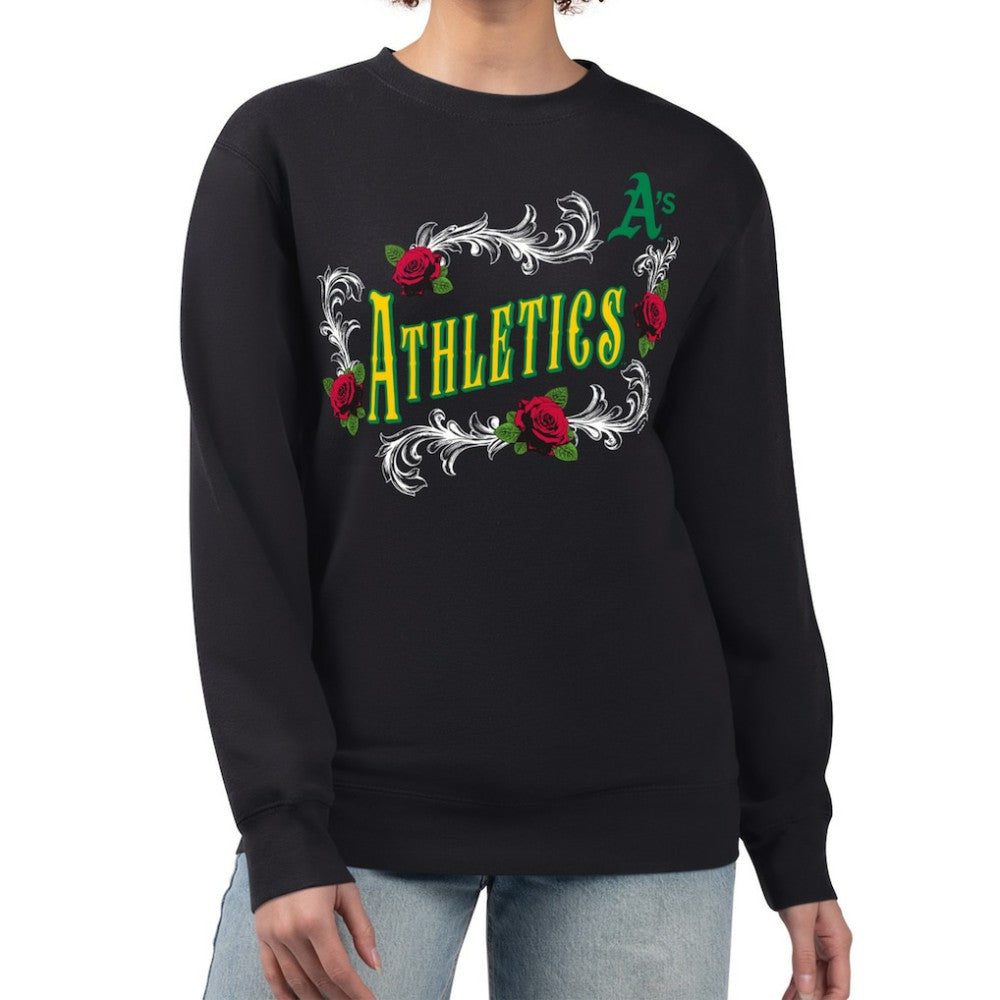 MLB Athletics G-III 4Her by Carl Banks Women's Retro Roses Fleece Pullover Sweatshirt