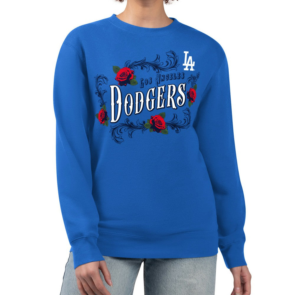 MLB Los Angeles Dodgers G-III 4Her by Carl Banks Women's Retro Roses Fleece Pullover Sweatshirt