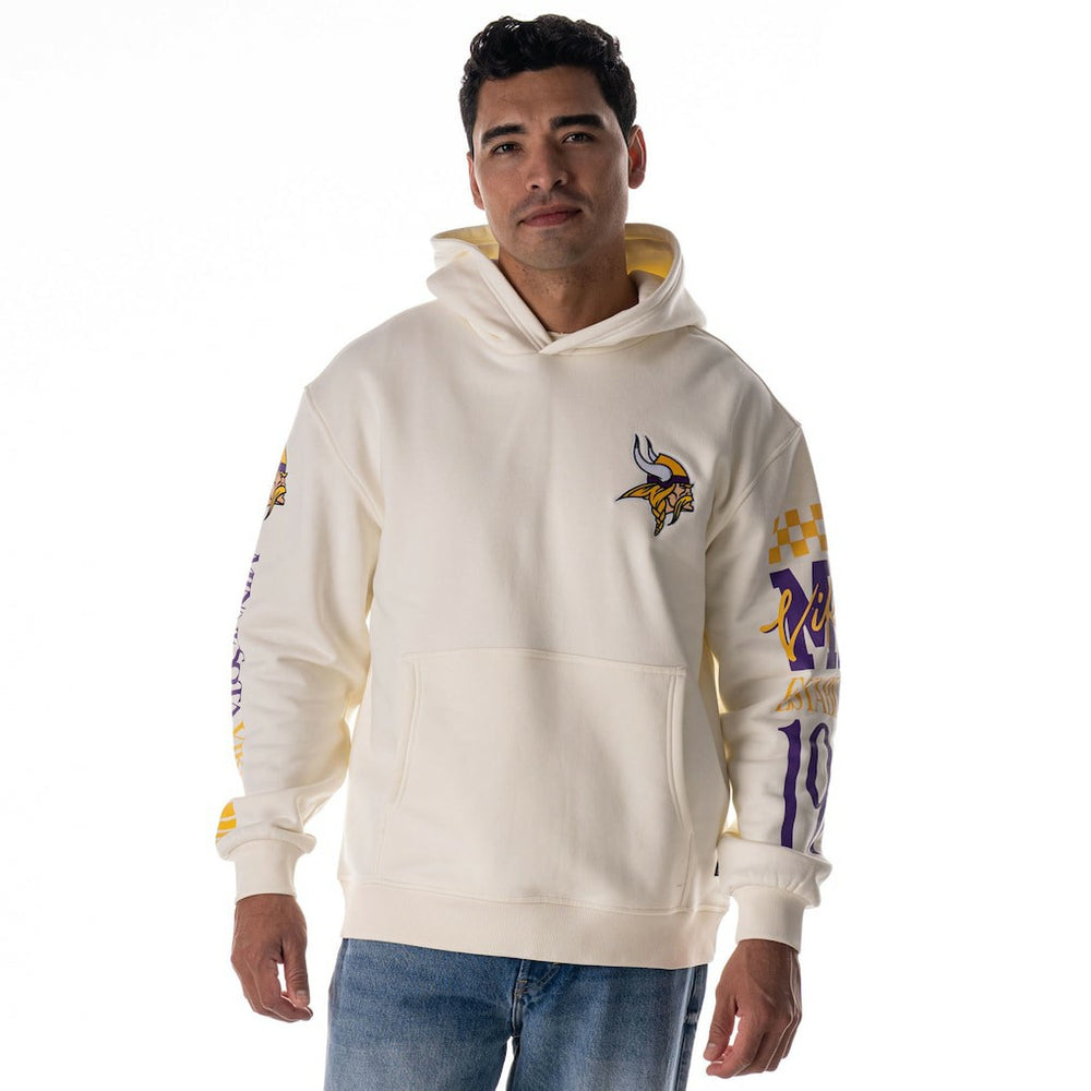 The Wild Collective Unisex Stacked Graphic Sleeve Fleece Hoodie - Minnesota Vikings