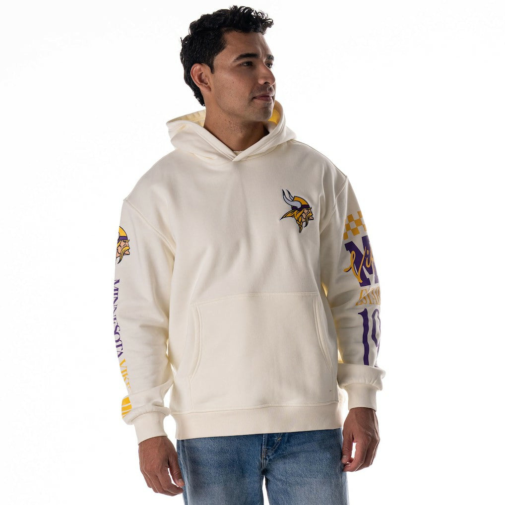 The Wild Collective Unisex Stacked Graphic Sleeve Fleece Hoodie - Minnesota Vikings