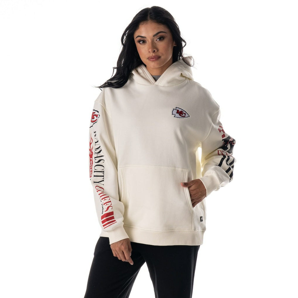 The Wild Collective Unisex Stacked Graphic Sleeve Fleece Hoodie - Kansas City Chiefs