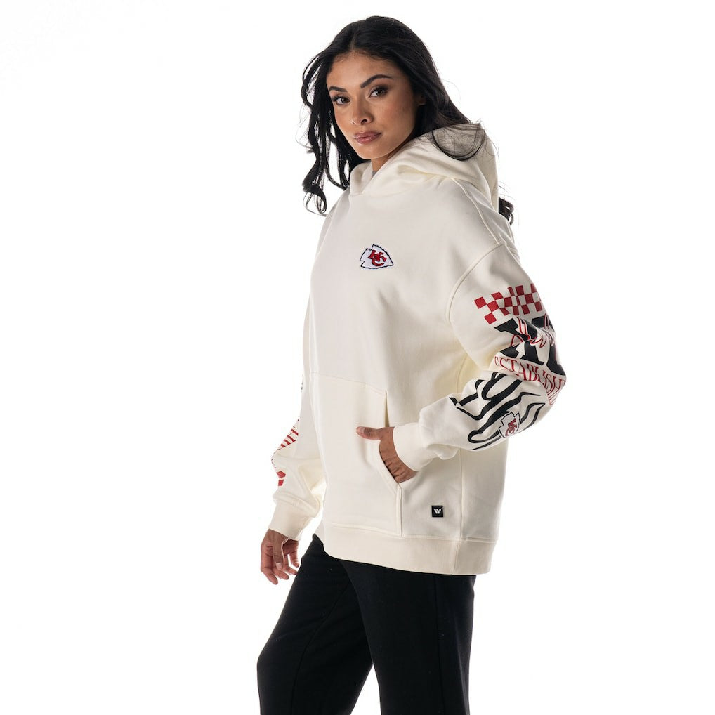 The Wild Collective Unisex Stacked Graphic Sleeve Fleece Hoodie - Kansas City Chiefs