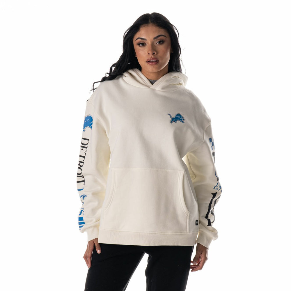 The Wild Collective Unisex Stacked Graphic Sleeve Fleece Hoodie - Detroit Lions