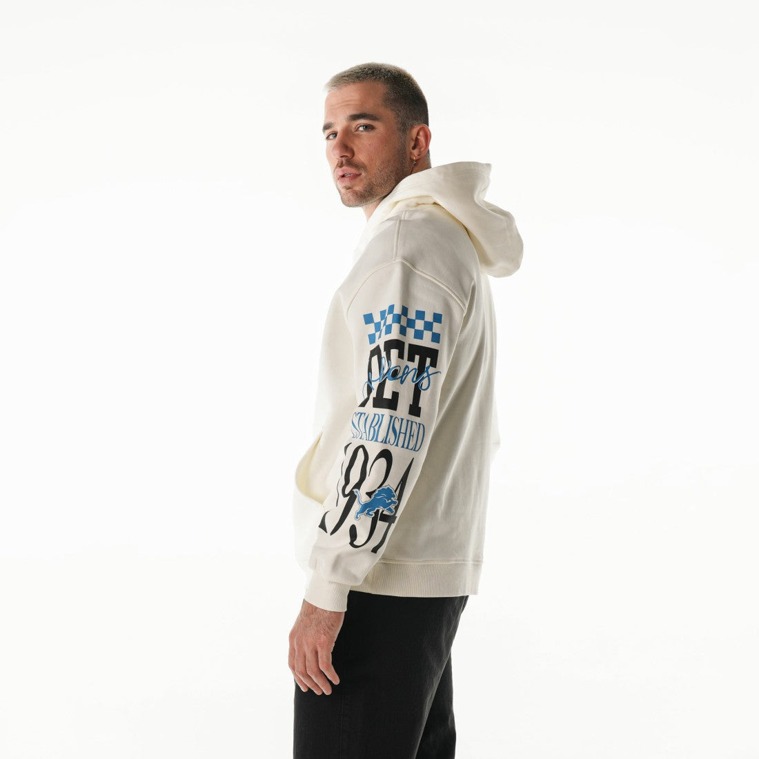 The Wild Collective Unisex Stacked Graphic Sleeve Fleece Hoodie - Detroit Lions