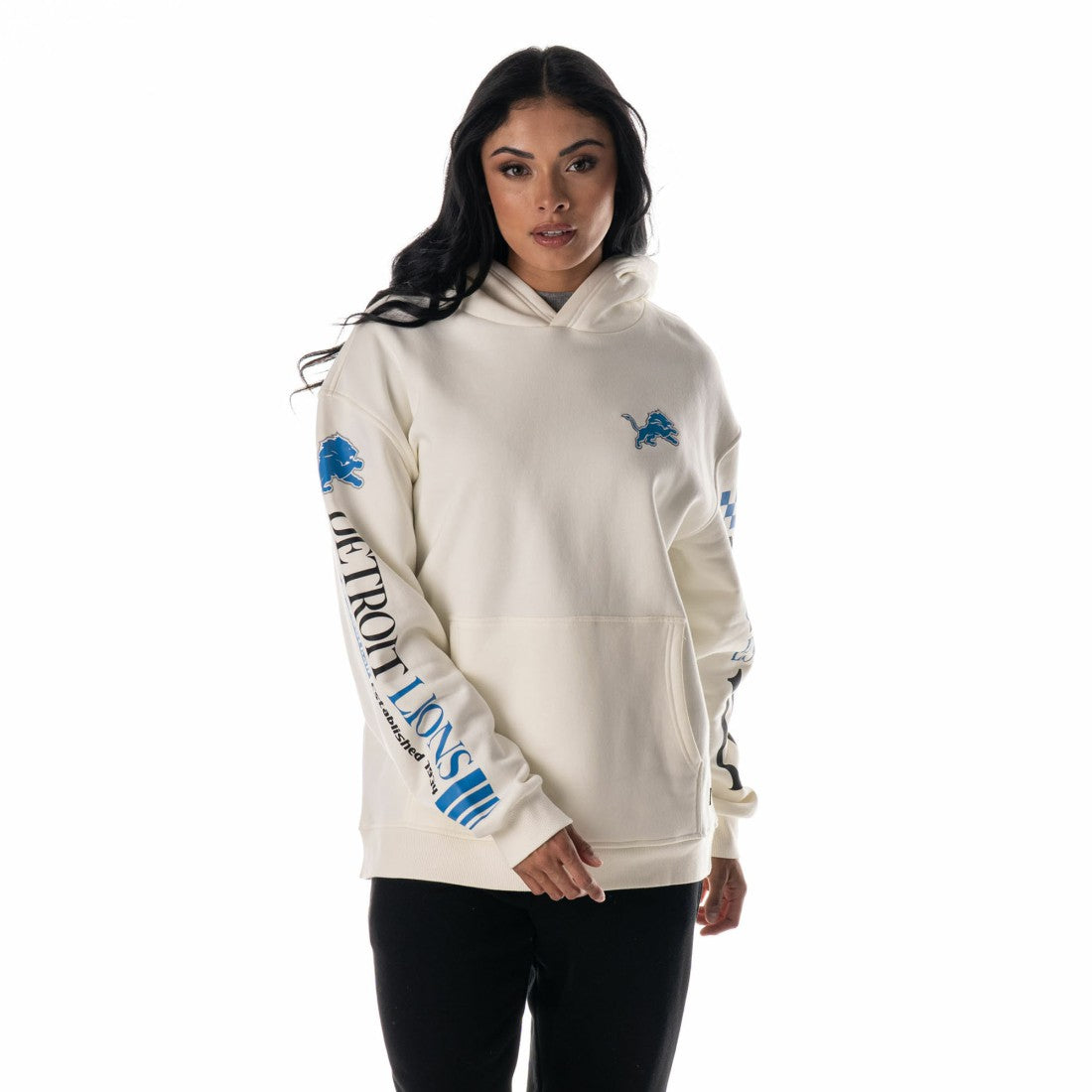 The Wild Collective Unisex Stacked Graphic Sleeve Fleece Hoodie - Detroit Lions