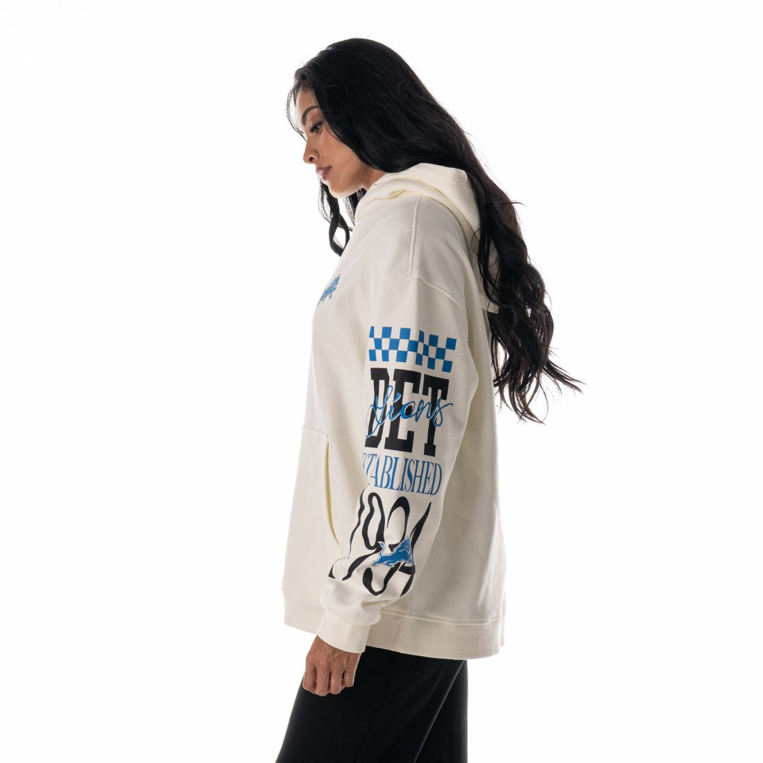 The Wild Collective Unisex Stacked Graphic Sleeve Fleece Hoodie - Detroit Lions