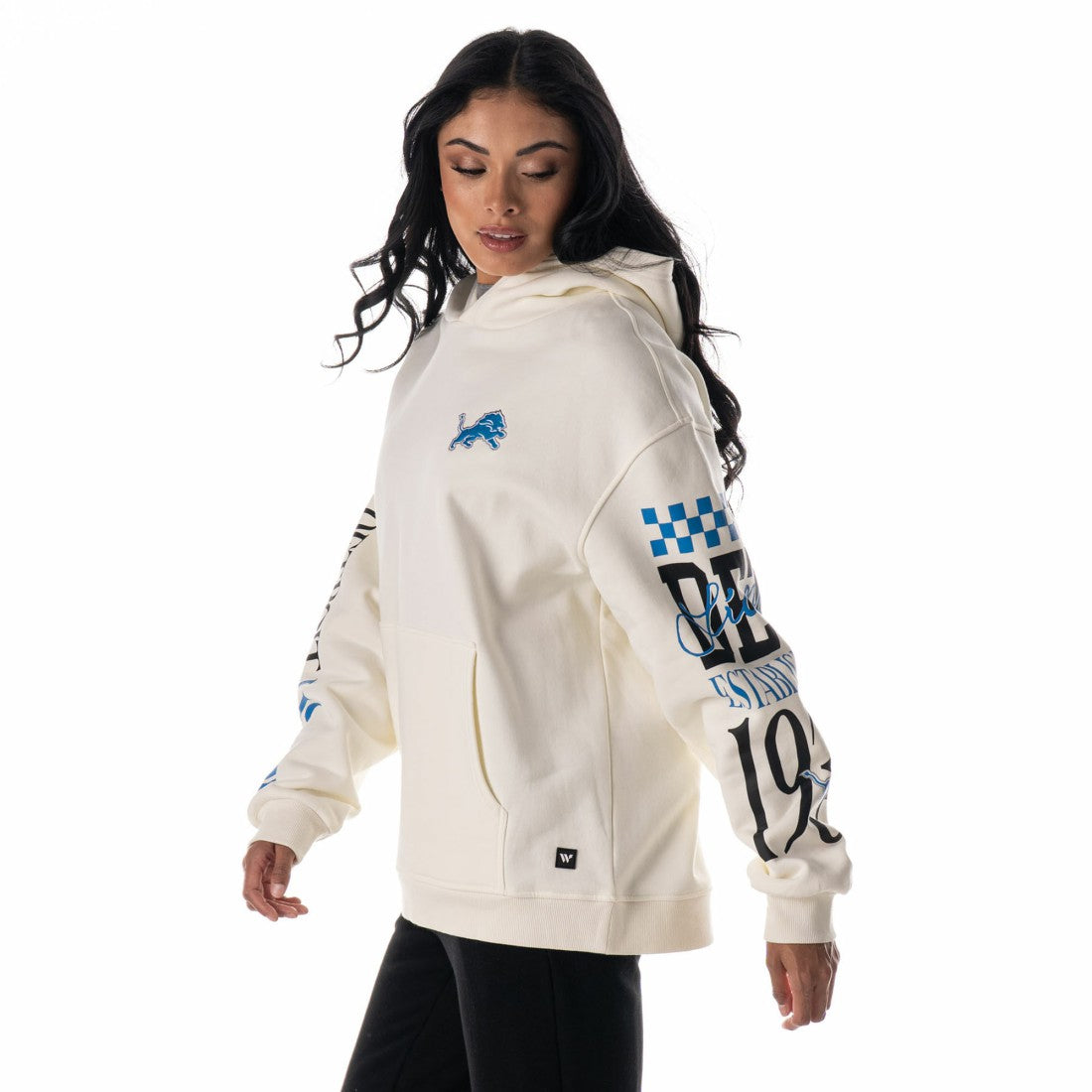 The Wild Collective Unisex Stacked Graphic Sleeve Fleece Hoodie - Detroit Lions