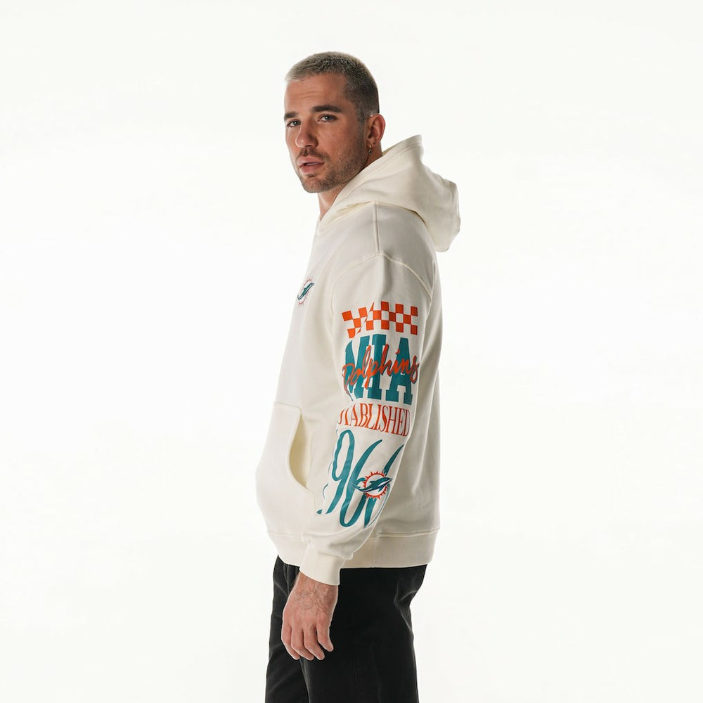 The Wild Collective Unisex Stacked Graphic Sleeve Fleece Hoodie - Miami Dolphins