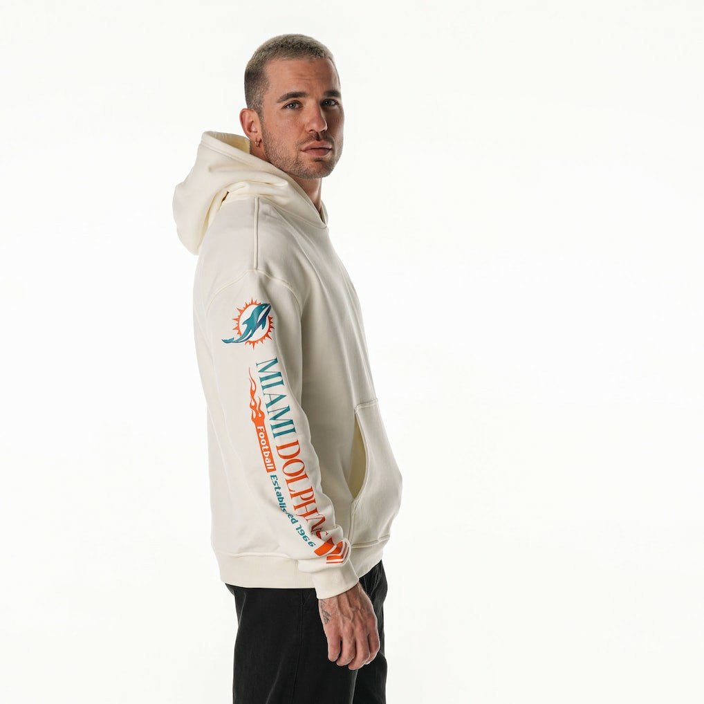 The Wild Collective Unisex Stacked Graphic Sleeve Fleece Hoodie - Miami Dolphins