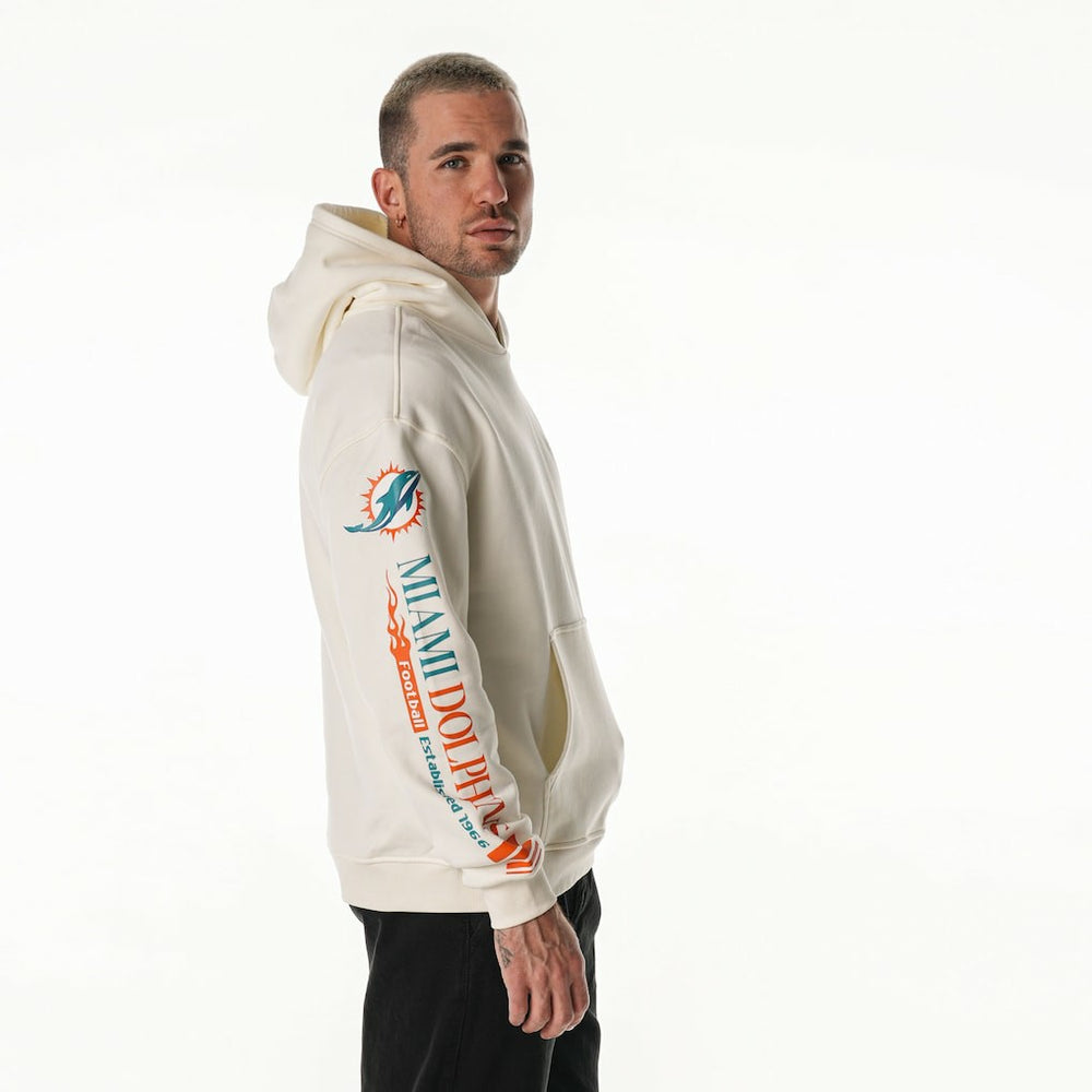 The Wild Collective Unisex Stacked Graphic Sleeve Fleece Hoodie - Miami Dolphins