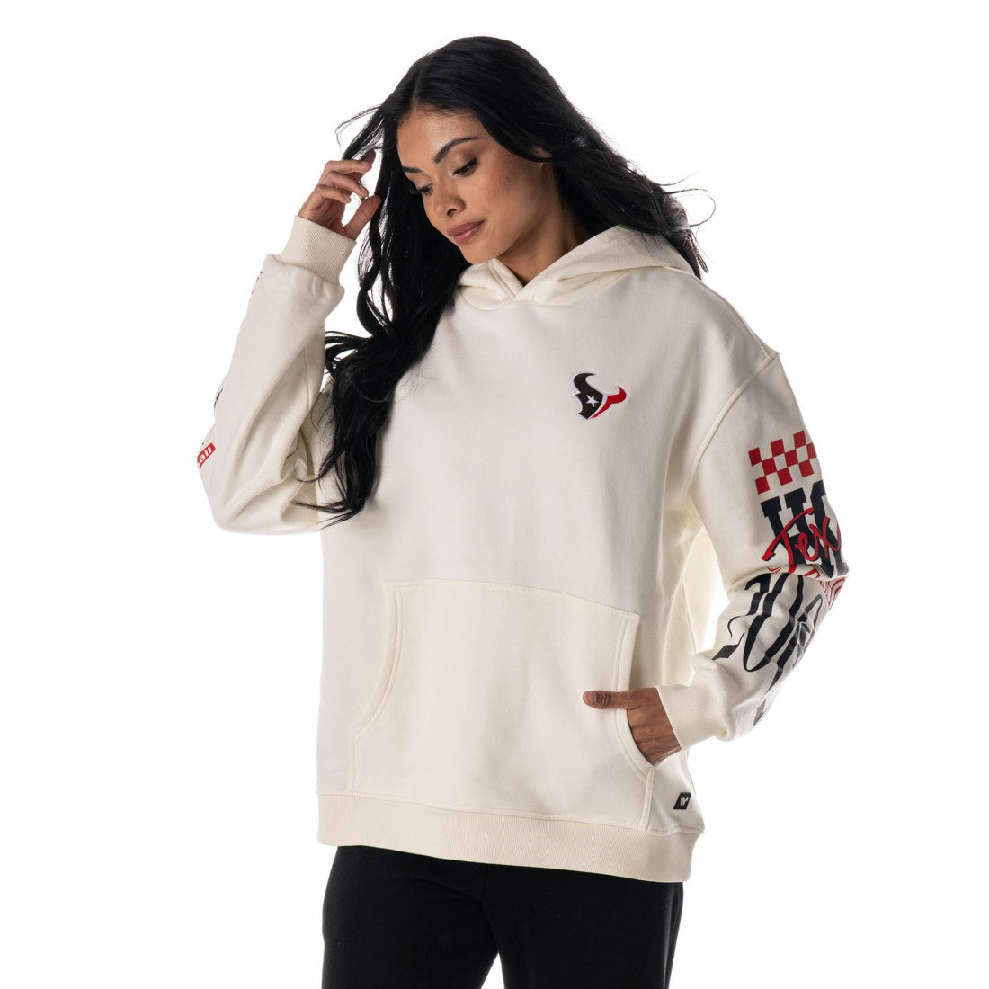 The Wild Collective Unisex Stacked Graphic Sleeve Fleece Hoodie - Houston Texans