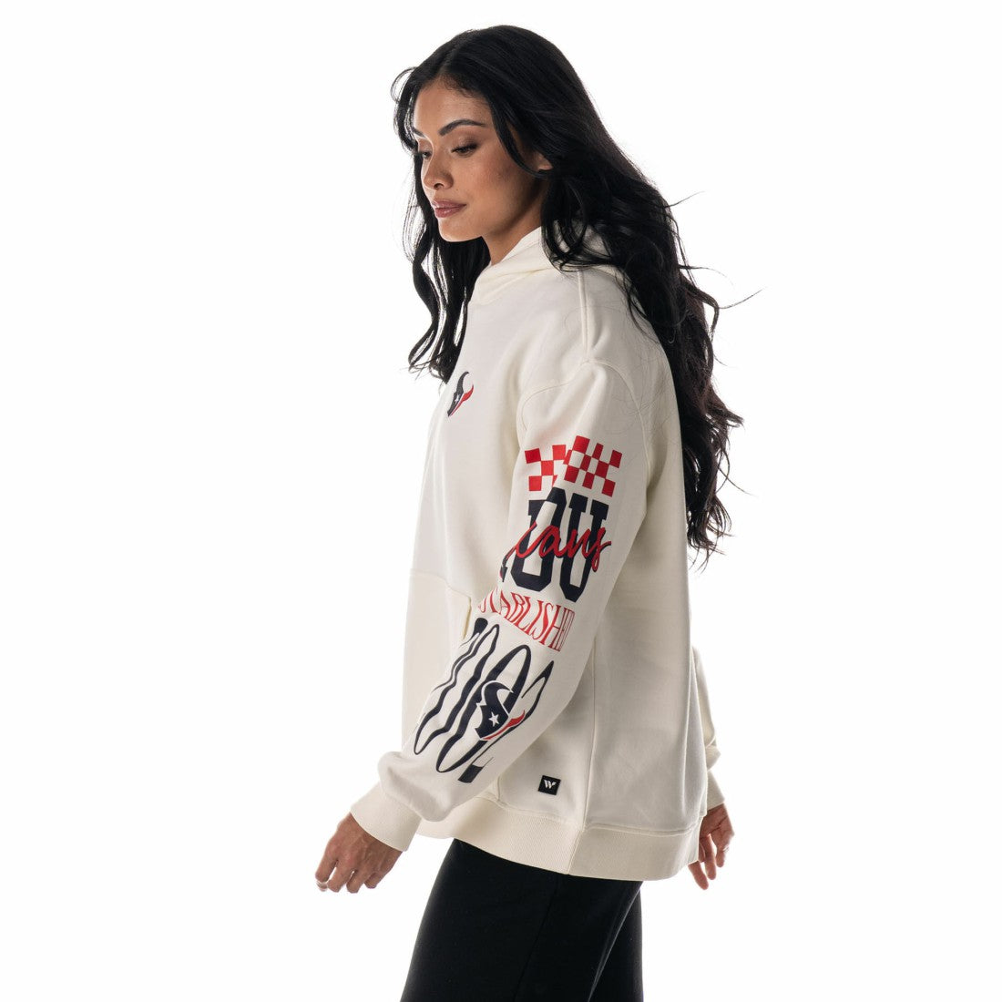 The Wild Collective Unisex Stacked Graphic Sleeve Fleece Hoodie - Houston Texans