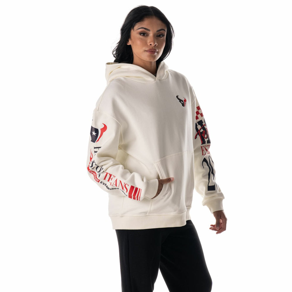 The Wild Collective Unisex Stacked Graphic Sleeve Fleece Hoodie - Houston Texans