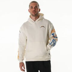 The Wild Collective Unisex Stacked Graphic Sleeve Fleece Hoodie - Los Angeles Chargers